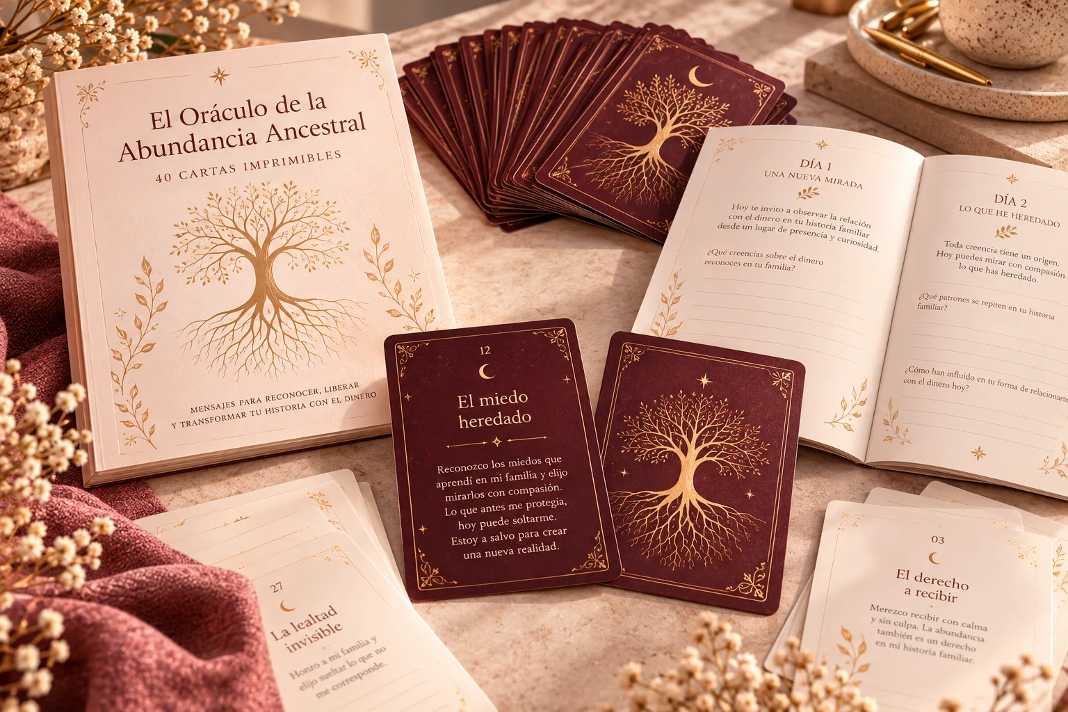 El Oráculo de la Abundancia Ancestral, 40 cartas imprimibles